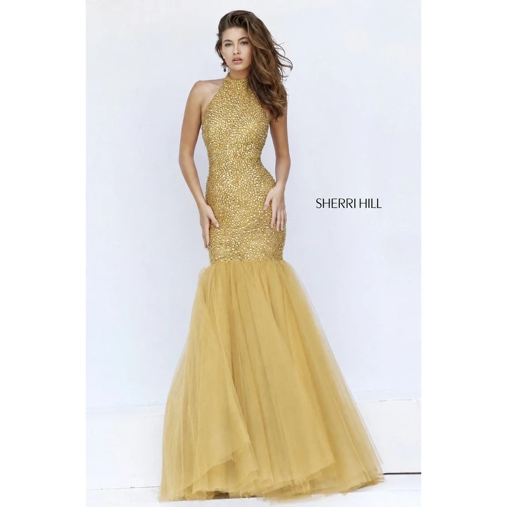 sherri hill gold mermaid dress | Dresses | Sherri Hill 1323 Beaded Halter Gown Size 2 Nwt atf-sm-9.19.25